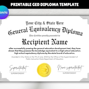 Bearbeitbare allgemeine Äquivalenzdiplomvorlage, druckbares Ged-Diplom, anpassbare Diplomvorlage, Zertifikatvorlage, Sofort-Download