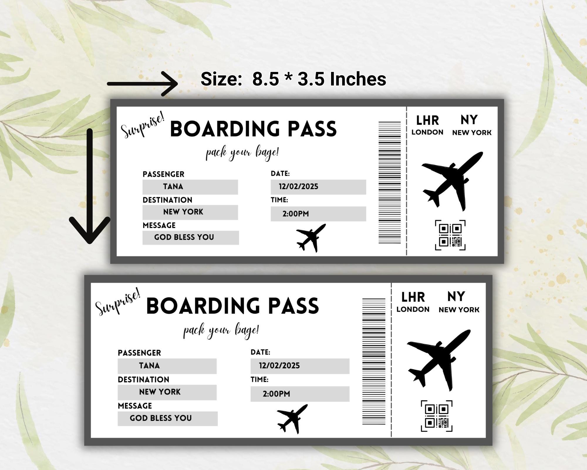 Editable Boarding Pass Template: Surprise Birthday Ticket (canva ...