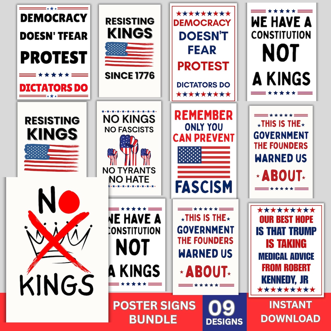 Printable Anti-trump Protest Sign Bundle, No Kings Posters,resist ...