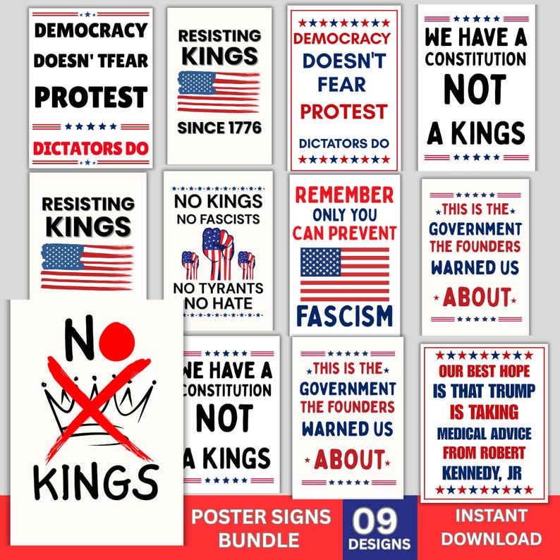 Printable Anti-trump Protest Sign Bundle, No Kings Posters,resist ...