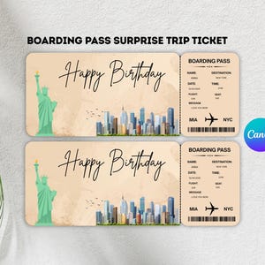 Bewerkbaar New York Boarding Pass Ticket, New York Surprise Trip Ticket, Verjaardagsverrassing, Je gaat naar NYC, Instant Download