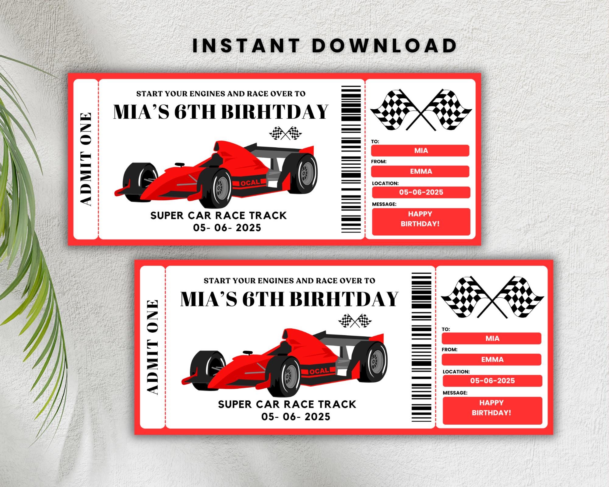 Editable Racing Car Surprise Gift Ticket Template, Birthday Event ...
