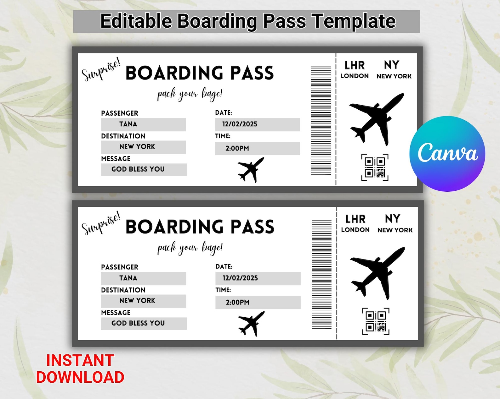 Editable Boarding Pass Template: Surprise Birthday Ticket (canva ...