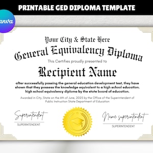 Bearbeitbare allgemeine Äquivalenzdiplomvorlage, druckbares Ged-Diplom, anpassbare Diplomvorlage, Zertifikatvorlage, Sofort-Download