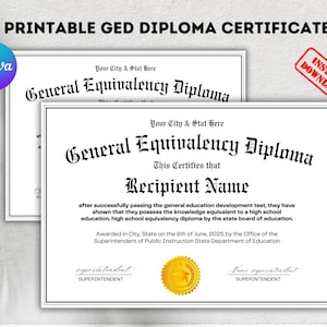 Bearbeitbare Ged-Diplomvorlage, anpassbare Diplomvorlage, Vorlage für das Äquivalenzzertifikat, Replik, sofortiger Download, Canva-Vorlage