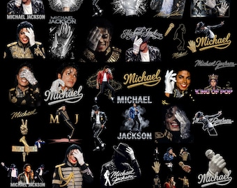 40 King of Pop PNG-paket, Michael Jackson-inspirerad PNG, 80-talsmusiklegend sublimering PNG, retro vintage sångare MJ-skjorta PNG, digital nedladdning