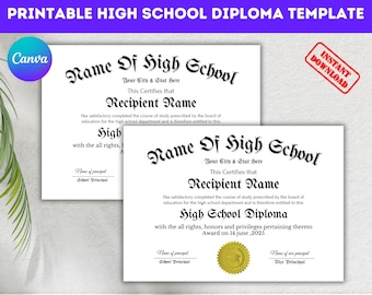 Editable High School Diploma Template: Homeschool Replica (Digital Download)