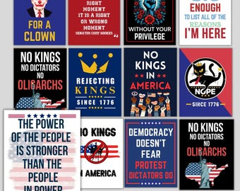 Anti-Trump Protest Signs Bundle, No Kings Printable Posters, Resist & Defend Democracy Art ,Political Activist March Signs, Digital Download