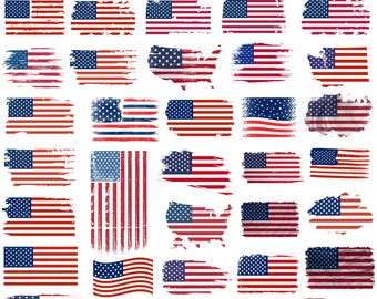 American Flag PNG Clipart Bundle: Distressed USA Flags, Independence Day (Digital Download)