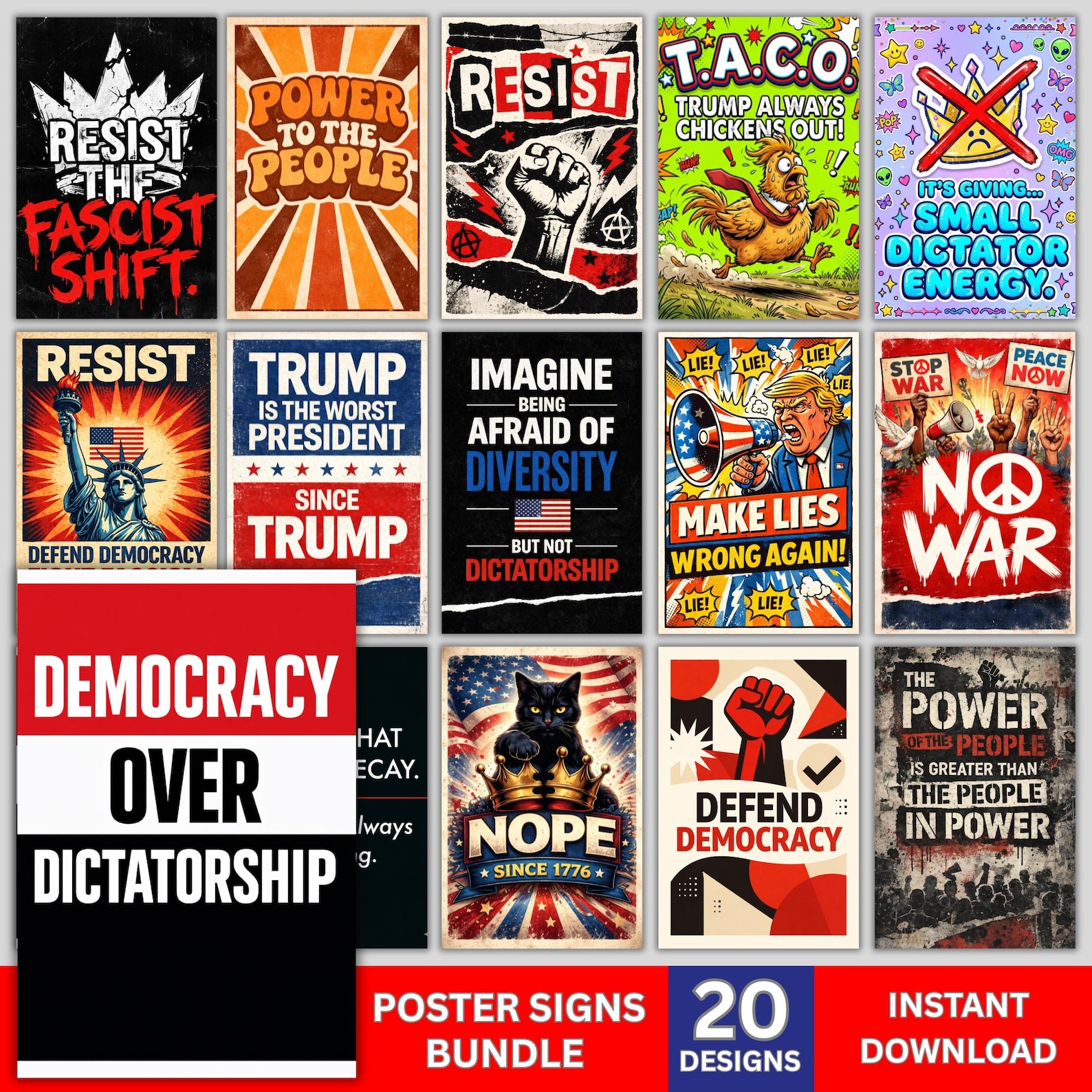 Printable Anti-trump Protest Sign Bundle, No Kings Posters,resist ...