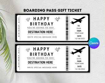 Editable Birthday Surprise Boarding Pass Ticket: Canva Template (Instant Download)