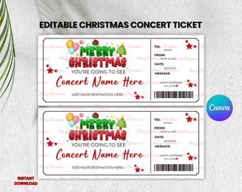 Christmas Concert Ticket Template | Holiday Event Printable Ticket | Editable Winter Party Ticket | Surprise Gift Voucher | Instant Download