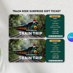 Modèle de billet cadeau modifiable pour un trajet en train, billet de train, carte d'embarquement, bon de train, Surprise d'anniversaire, modèle de billet, téléchargement immédiat