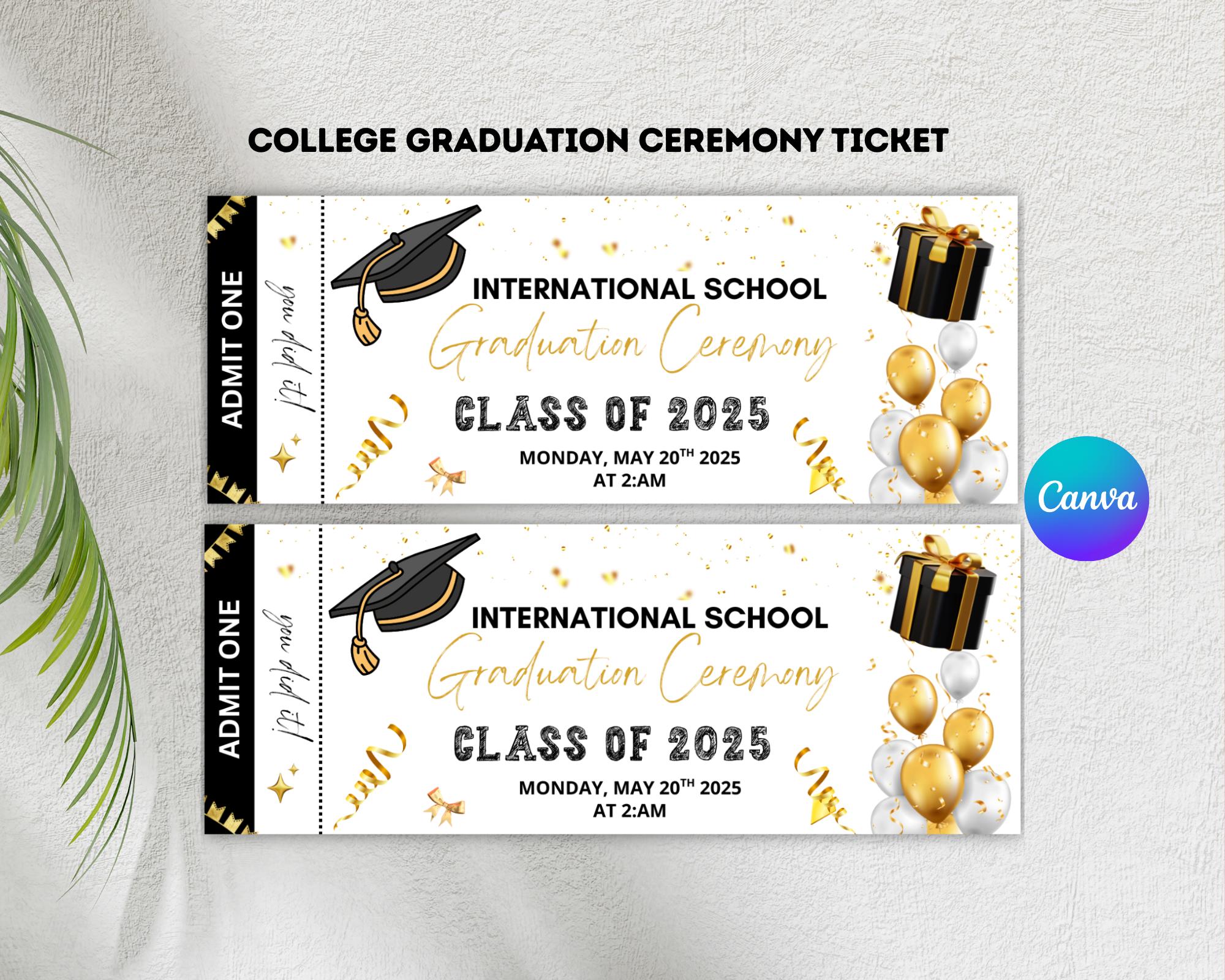Editable Graduation Ceremony Ticket: Class of 2025 (instant Download ...