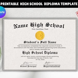 Editable High School Diploma Template, Home School Diploma, High School Diploma, Diploma Replica Template, Digital Download,Diploma Template