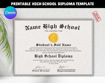 Editable High School Diploma Template: Homeschool Replica (Digital Download)