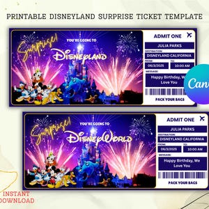 Bearbeitbares Disneyland Ticket, Disneyworld Ticket, Überraschungskartengeschenk, bearbeitbares Ticket, Freizeitparkticket, Geburtstagsüberraschung, Sofortiger Download