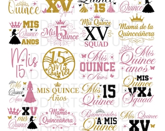 29 Mis Quince SVG PNG Bundle, Quinceañera Svg Png, Mis Quince Años Svg, 15th Birthday Svg, Quince Party Decor Cliparts,Instant Download