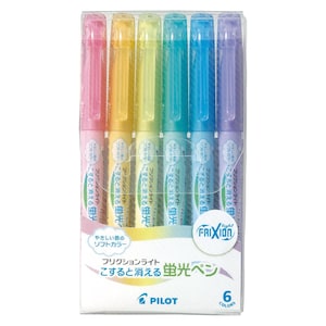 Lot de 6 couleurs douces assorties - Lot de 6 surligneurs effaçables à la lumière Pilot Frixion, SFL-60SL-6CS