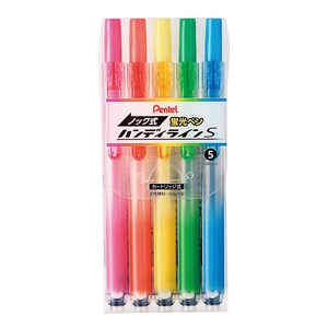 Coffret de 5 surligneurs Pentel Handy-line S rétractables et rechargeables, couleurs assorties, SXNS15