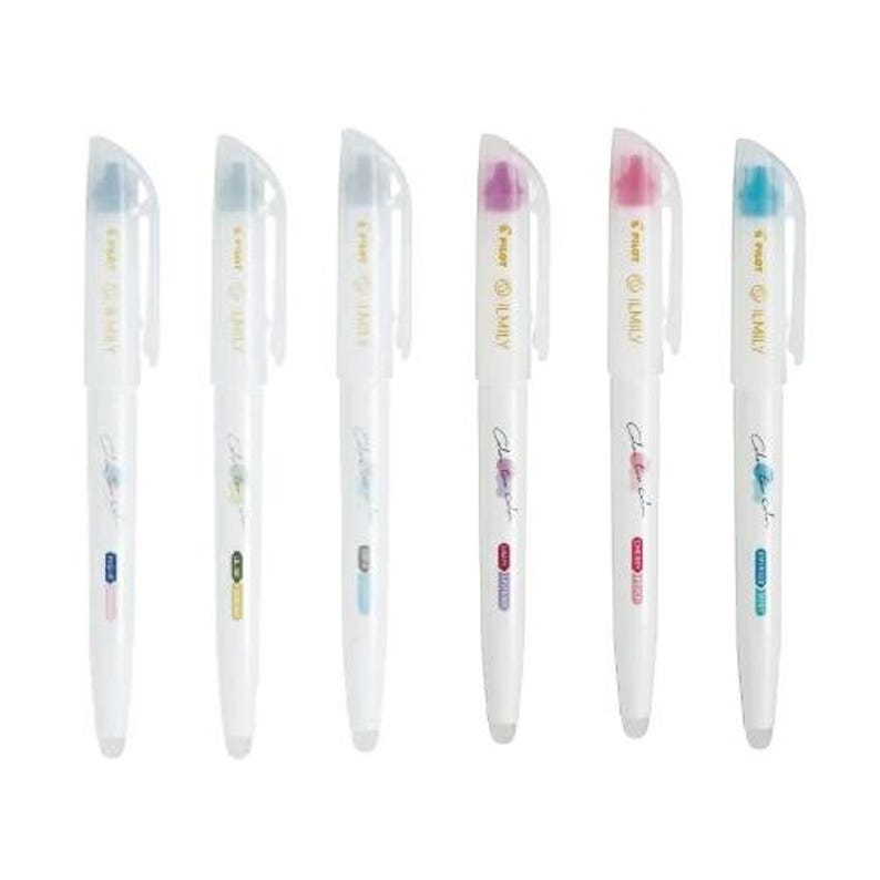 Peut inclure: Six stylos blancs avec des bouchons transparents et des accents color&eacute;s. Chaque stylo porte l'inscription "ILMILY" et "Color Ink" imprim&eacute;e sur le c&ocirc;t&eacute;. Les stylos sont dispos&eacute;s en rang&eacute;e de gauche &agrave; droite.