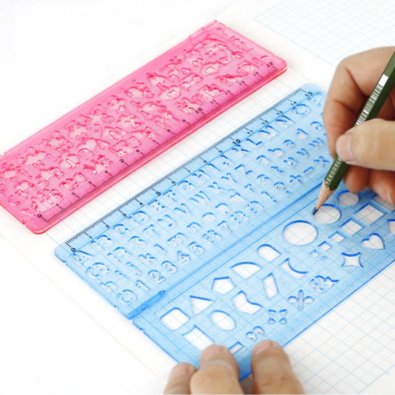 Letter Writing Ruler Kutsuwa STAD 15cm Ruler With Alphabets, Numbers, Shapes, Symbols ...