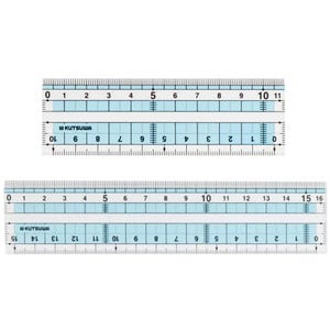 May include: Three clear plastic rulers with blue grid sections and white markings. The top ruler measures up to 11 inches, the middle ruler measures up to 10 inches, and the bottom ruler measures up to 16 inches.