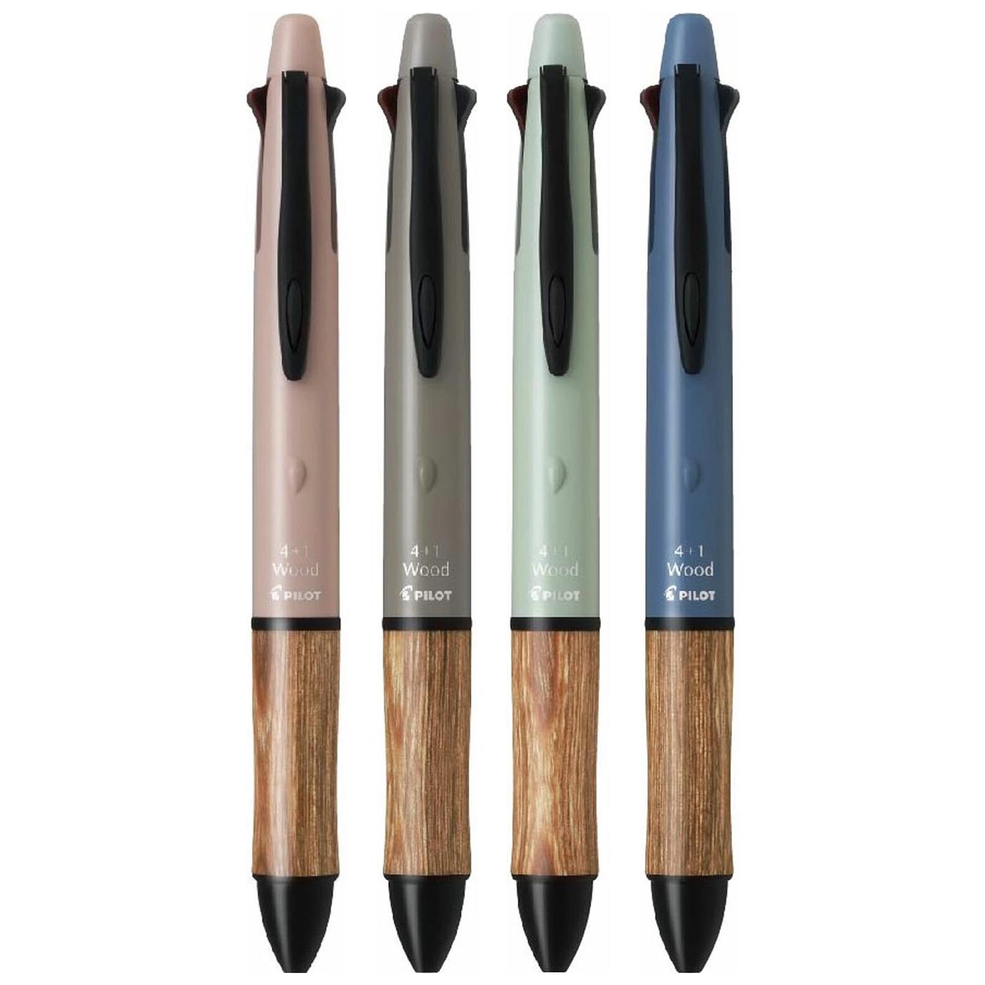 PILOT 4+1 Wood 　グリーン、レッド、ブルー３色 New Version Pilot 4+1 Wood Earth Color Multifunctional Pen (0.5mm