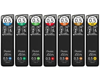 NEW Version, Made in Japan - Pentel Ain Refill Leads, choose from 0.5mm HB, 2B, B, 3B, 4B, 2H, H, Blue, Red