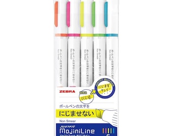 5-Assorted Colour Set - Zebra JUSTFIT MojiniLine 5-Colour Highlighter Set, WKS22-5C