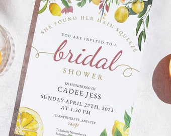 Editable Bridal Shower Invitation bundle, she found her main squeeze, lemon theme bridal shower, editable bridal shower, download bridal