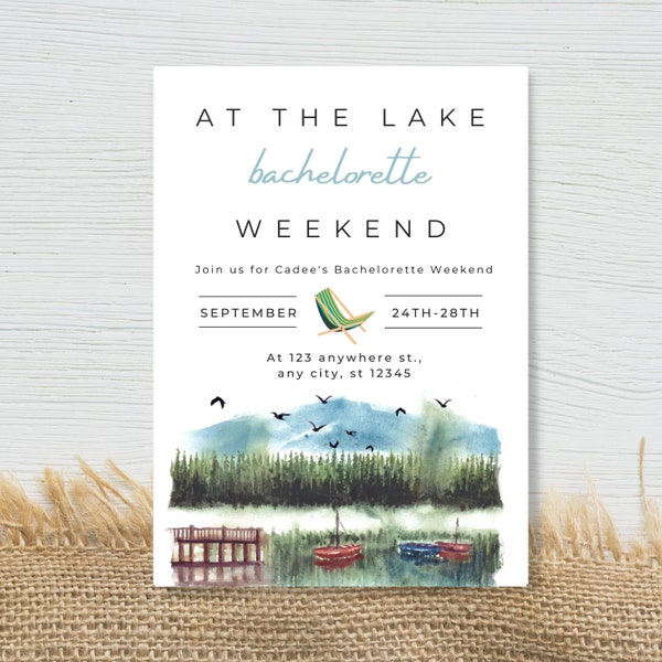 At the lake, bachelorette weekend, weekend itinerary, bachelorette invite and itinerary, lake weekend, lake bachelorette party
