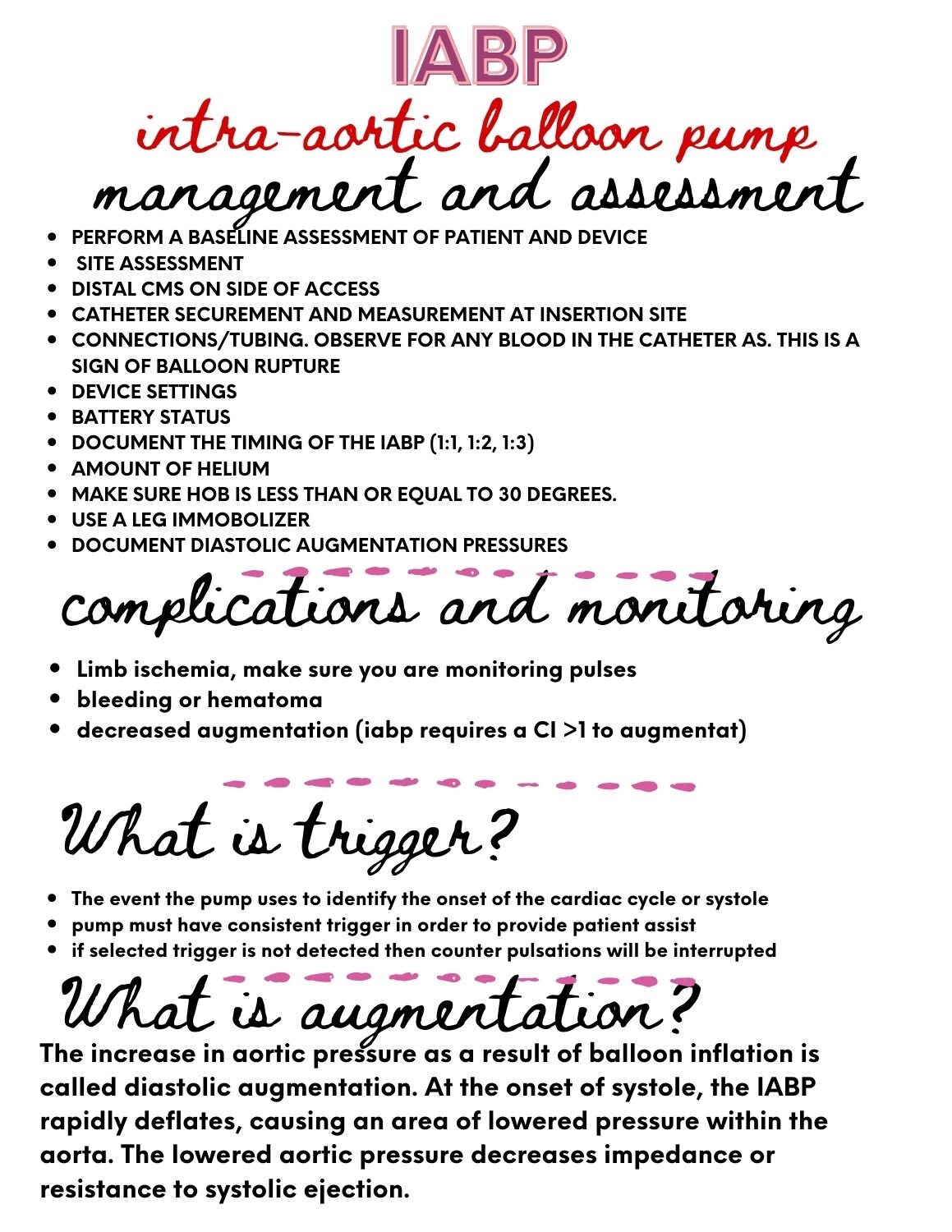 IABP Cheat Sheet, RN Nursing Notes, Balloon Pump Notes, ICU Notes