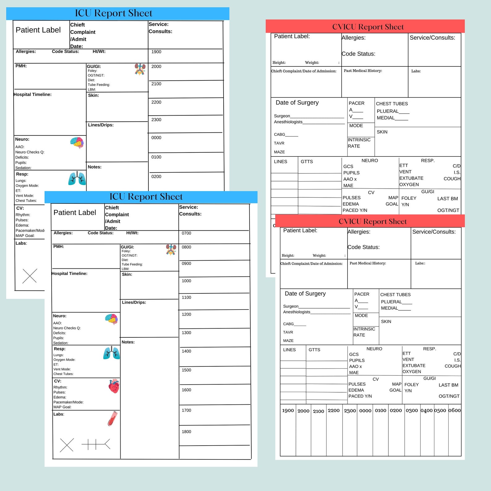 Nursing Report Sheet, Icu Bedside Report Sheet, SBAR, Cvicu Report ...