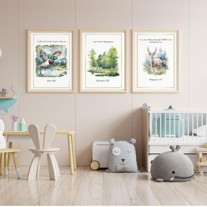 Woodland Nursery Prints: Deer, Fish, Bible Verse (Digital Download)