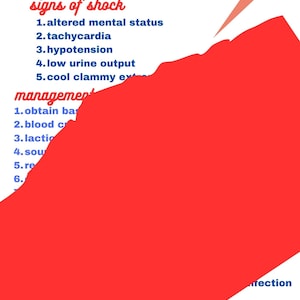 May include: A medical infographic with the title "SEPTIC SHOCK" in blue. It lists signs of shock, including altered mental status and hypotension, and management steps. A red lightning bolt graphic is present.