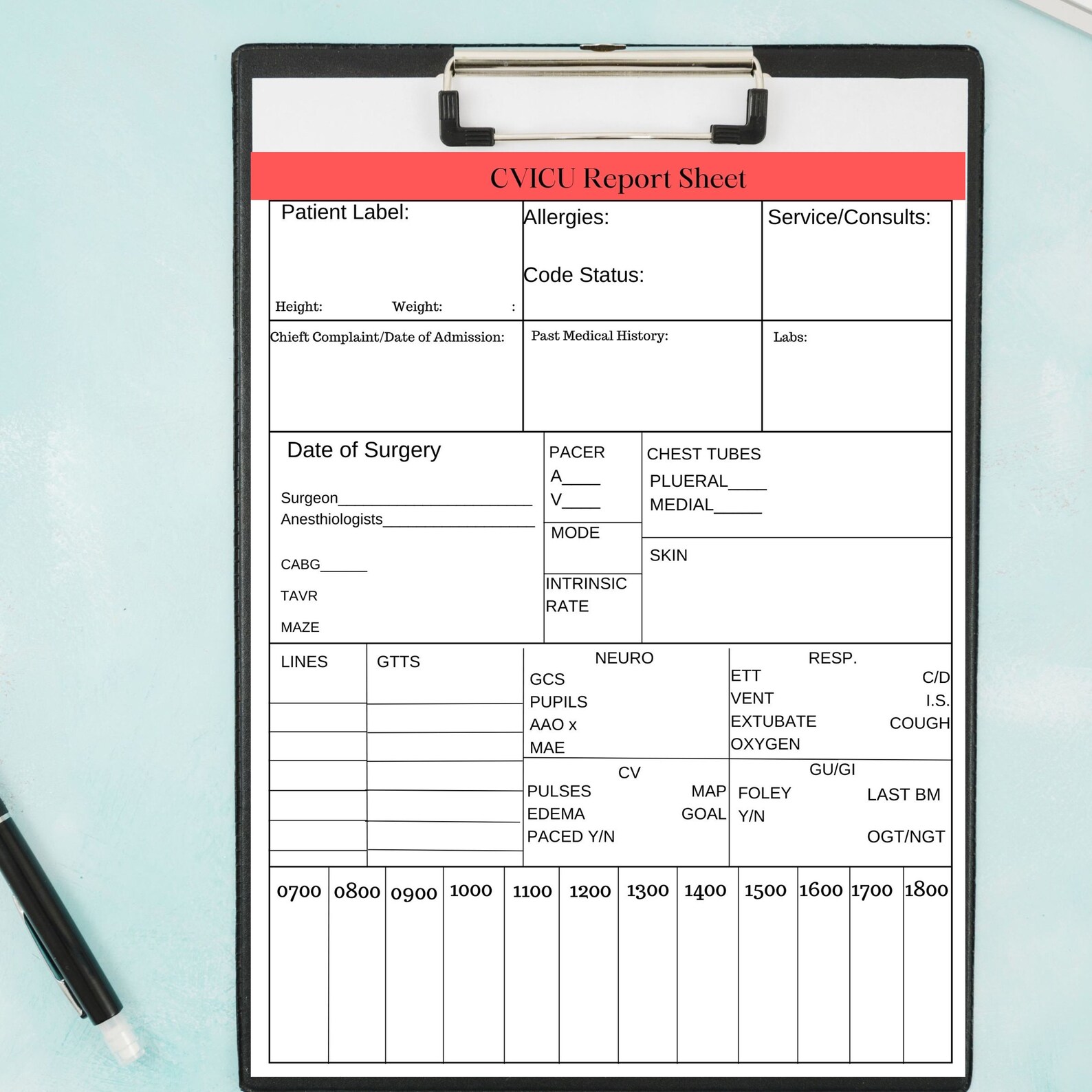 Nursing Report Sheet Icu Bedside Report Sheet SBAR Cvicu Etsy