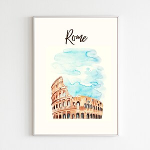 Watercolor Travel City Poster Print, Travel Wall Art,Rome Prints, Gallery Wall Travel Prints, Travel Wall Gallery, Digital Download