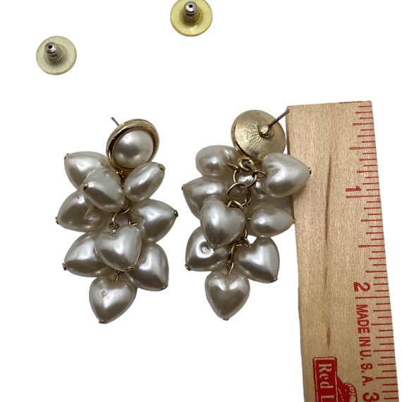 Vintage Pearl dropped pierced earrings with heart… - image 4