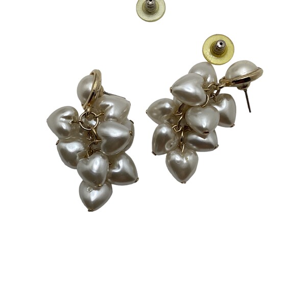 Vintage Pearl dropped pierced earrings with heart… - image 6