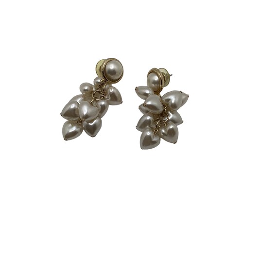 Vintage Pearl dropped pierced earrings with heart… - image 2