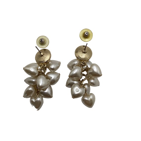 Vintage Pearl dropped pierced earrings with heart… - image 7