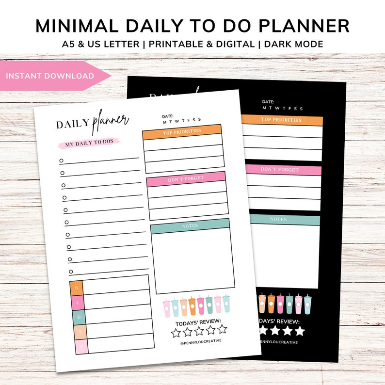 Minimal Daily Planner | Printable Planner | Daily to Do List | Undated ...