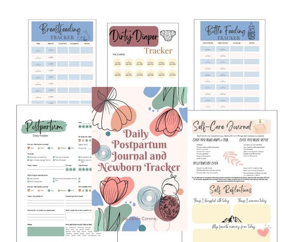 Daily Postpartum Journal and Newborn Tracker- New Expecting Mom/ Newborn baby logs, Postpartum Depression (2 pdf Versions)