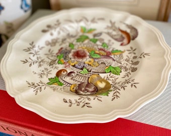 Vintage Royal Doulton Hampshire Patterned Plate - Brown patterned Bird with Flowers and Leaves - Scalloped Edged Plate