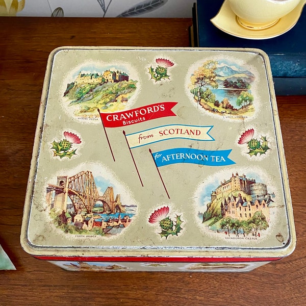 Vintage Tin from 1950’s with Views of Scotland on sides and lid - Crawfords Biscuit Tin