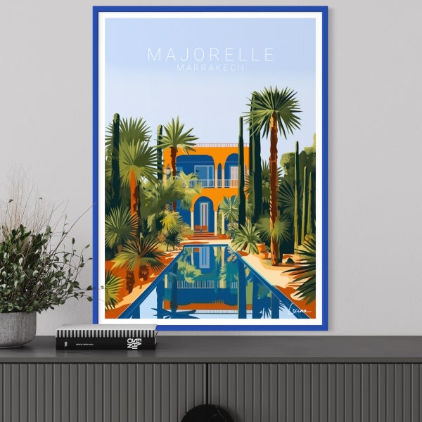 Affiche MAJORELLE I Maroc I Marrakech I Jardins I bleu