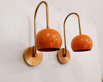 Raw Brass Wall Sconce: Mid Century Italian Orange Ball Light