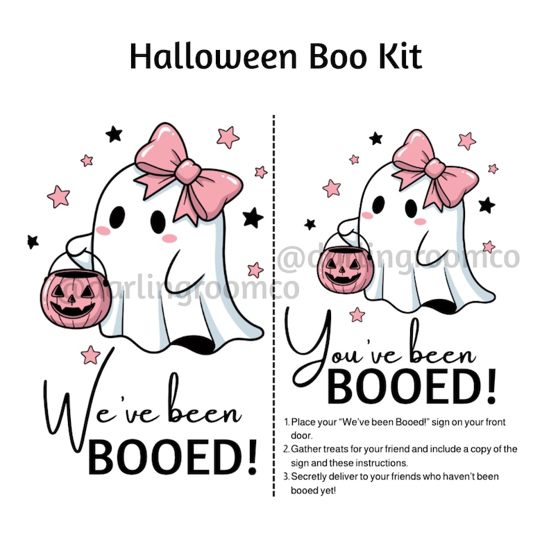 Pink Boo Printable Girly Halloween Boo Kit Printables: Door Sign & Gift Tags (PDF Download ...