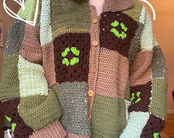 PATTERN Crochet Color Block Cardigan Sweater Customizable Easy for Beginners